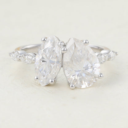 2.83 CT Pear & Marquise Cluster Lab-Grown Diamond Engagement Ring