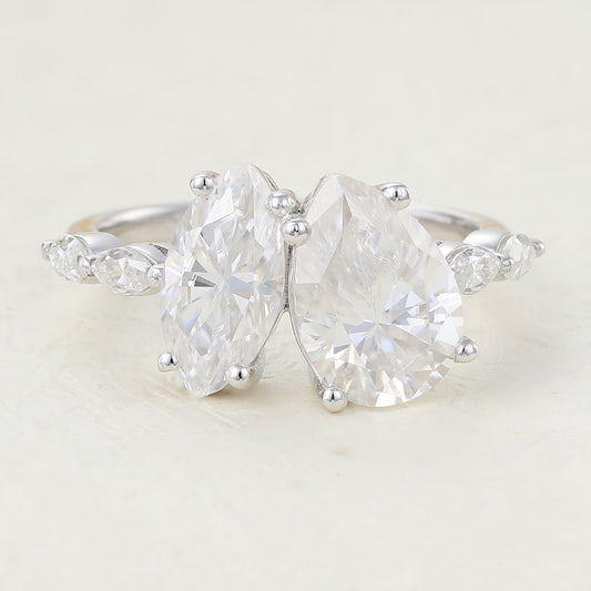 2.83 CT Pear & Marquise Cluster Lab-Grown Diamond Engagement Ring