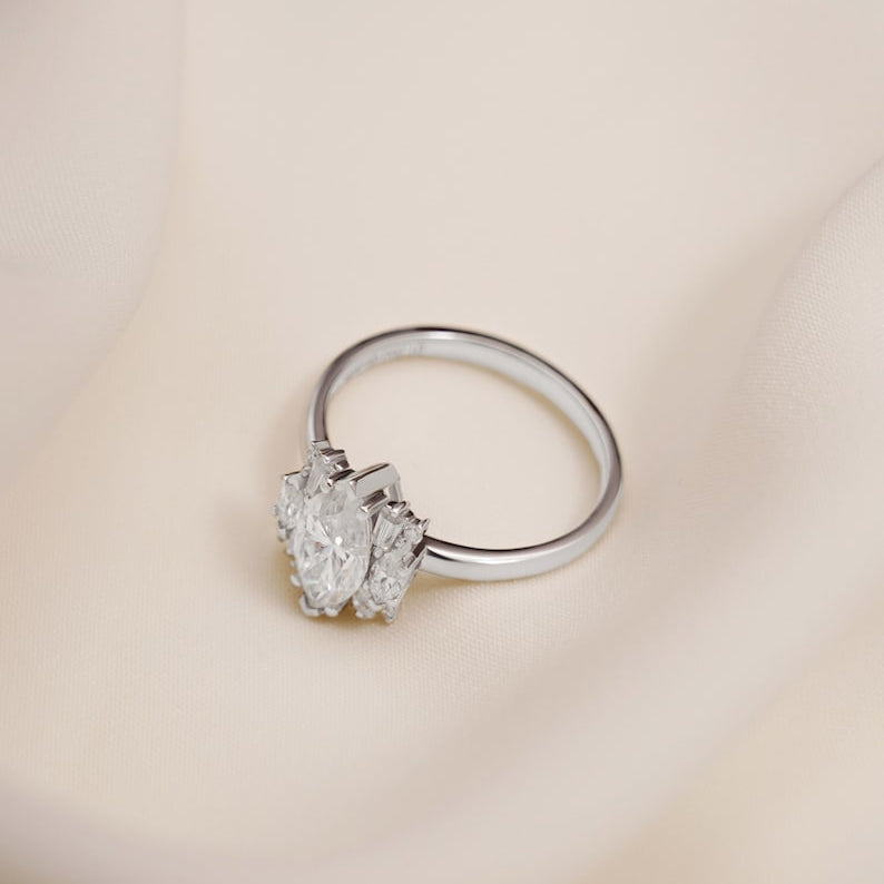 Stunning 1.0 - 2.0 CT Marquise Moissanite Engagement Ring with Cluster Design 6