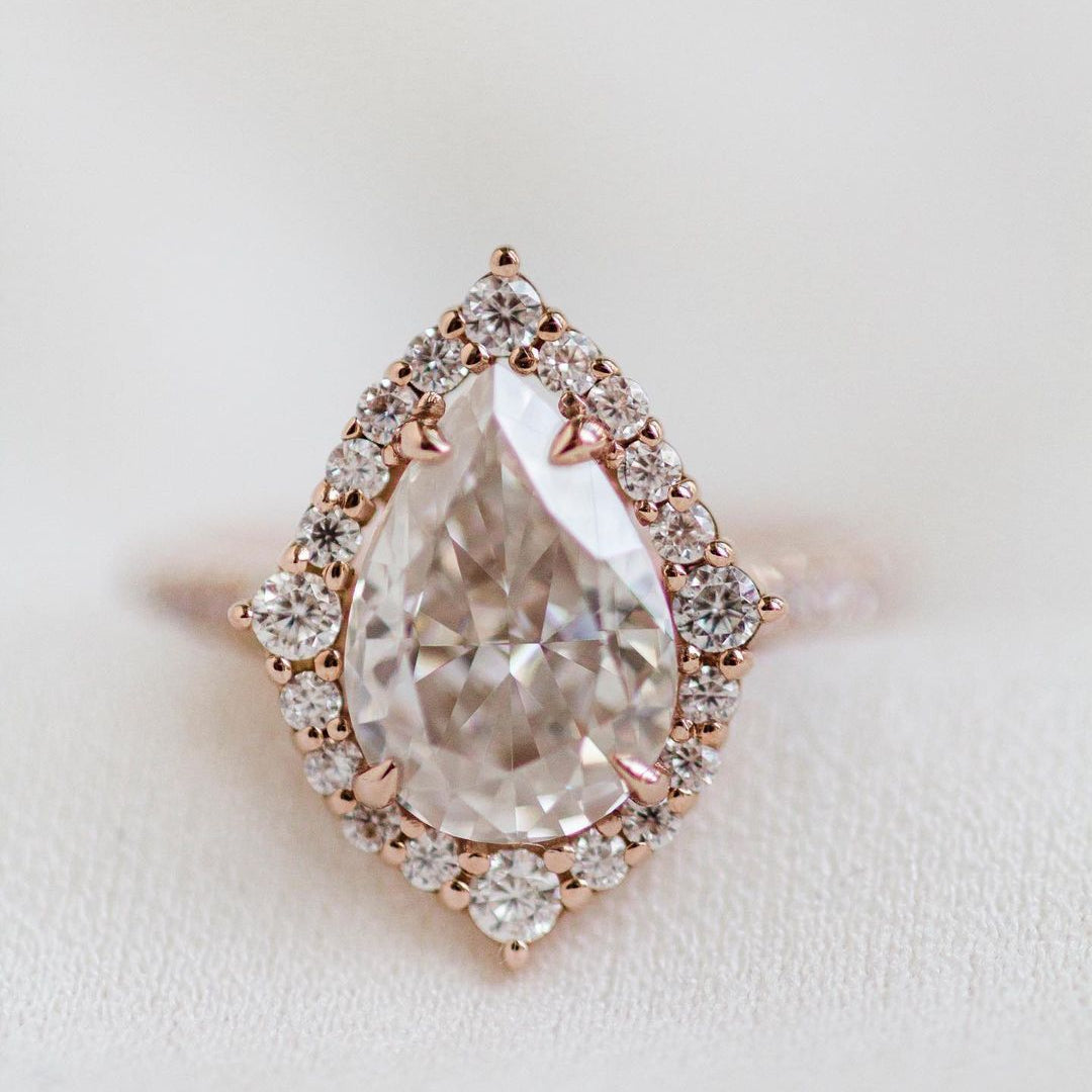 3 CT Pear Halo & Pave Lab Grown Diamond Engagement Ring