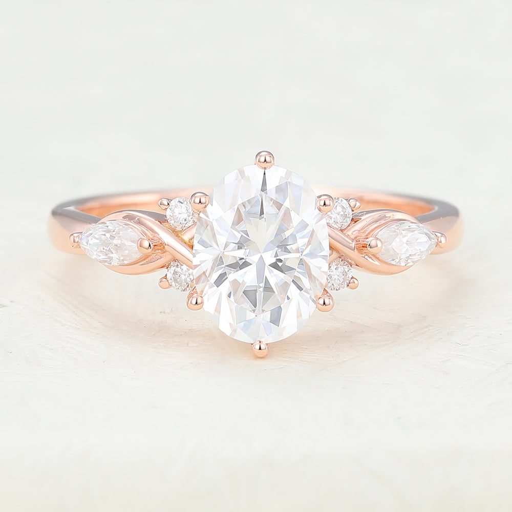 1.33 CT Oval Cluster Moissanite Engagement Ring