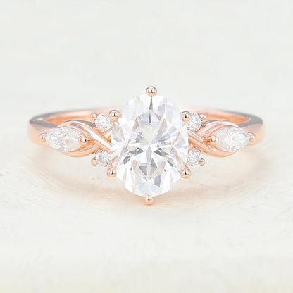 1.33 CT Oval Cluster Lab-Grown Diamond Engagement Ring