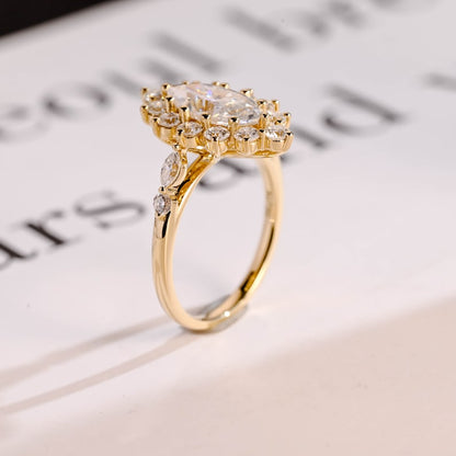 Stunning 1.0 - 2.0 CT Marquise Moissanite Engagement Ring with Pave & Hidden Halo Design 7