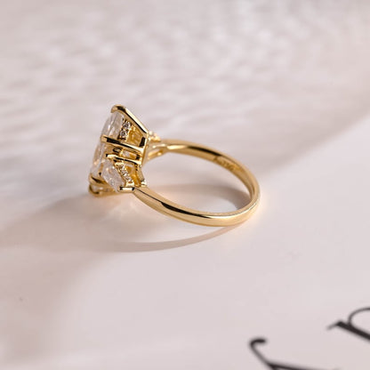 Stunning 1.0 - 2.0 CT Marquise Moissanite Engagement Ring with Three Stone and Hidden Halo Design 9