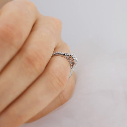 1 CT Round Halo, Pave Split Shank Lab Grown Diamond Engagement Ring