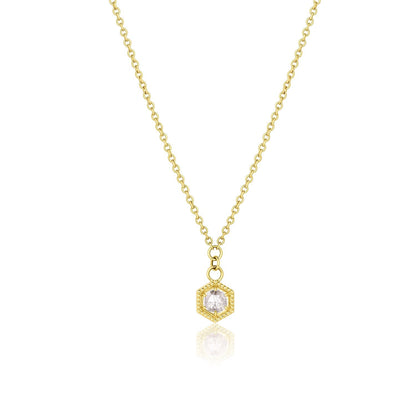 0.06 TCW Round Rose Cut Moissanite Hexagon Charm Necklace