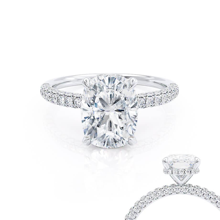3.34 CT Elongated Cushion Hidden Halo Lab Grown Diamond Engagement Ring