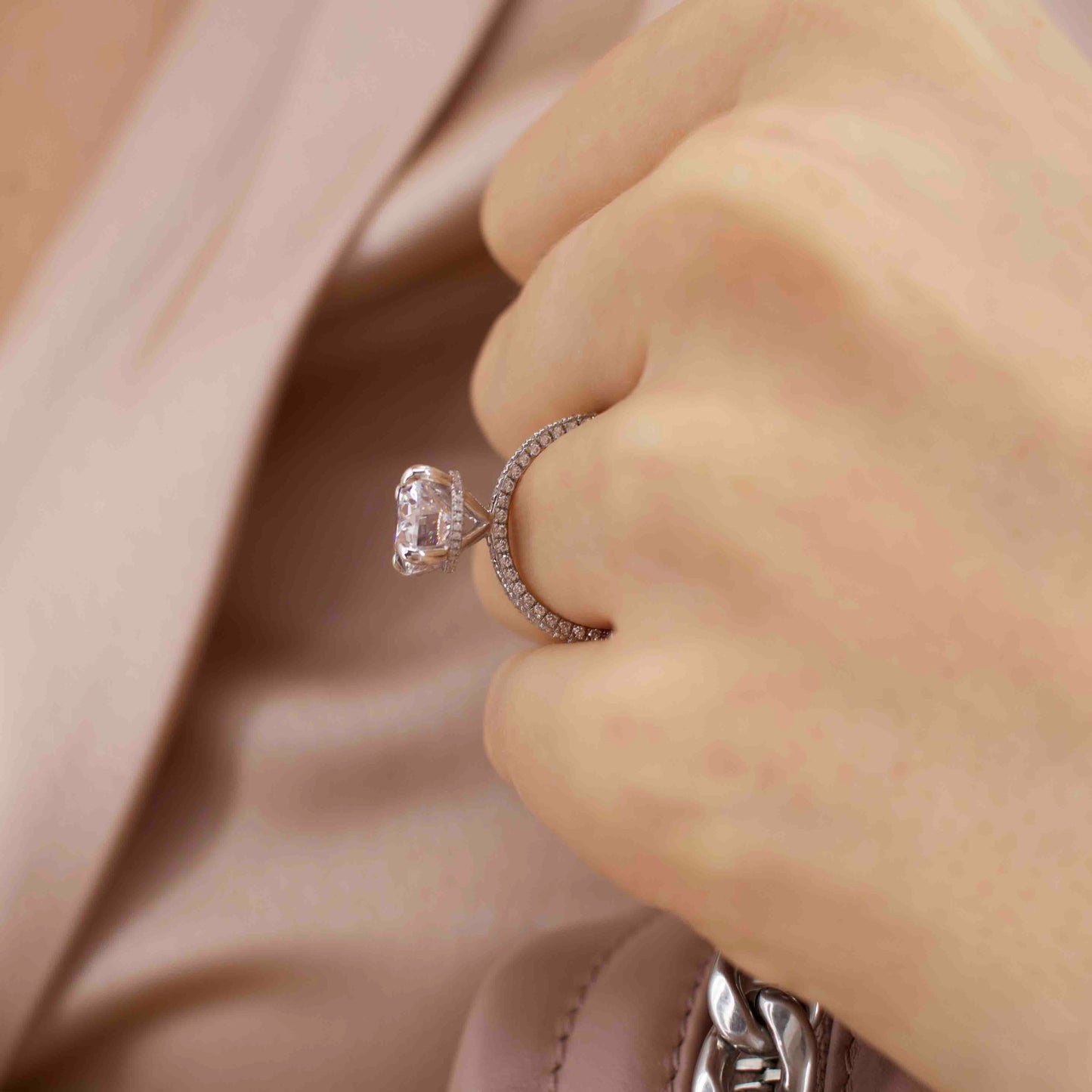2.1 CT Oval Hidden Halo & Pave Lab Grown Diamond Engagement Ring