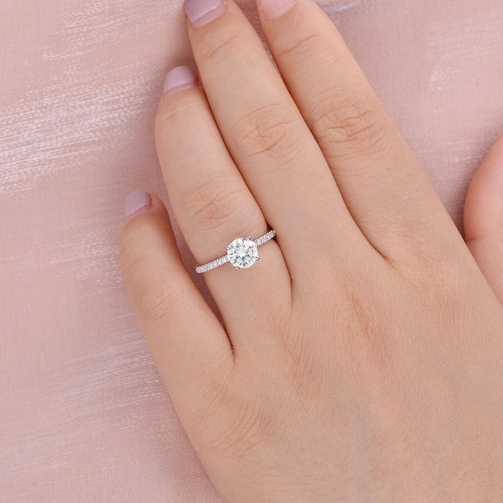 1 CT Round Pave Lab Grown Diamond Engagement Ring