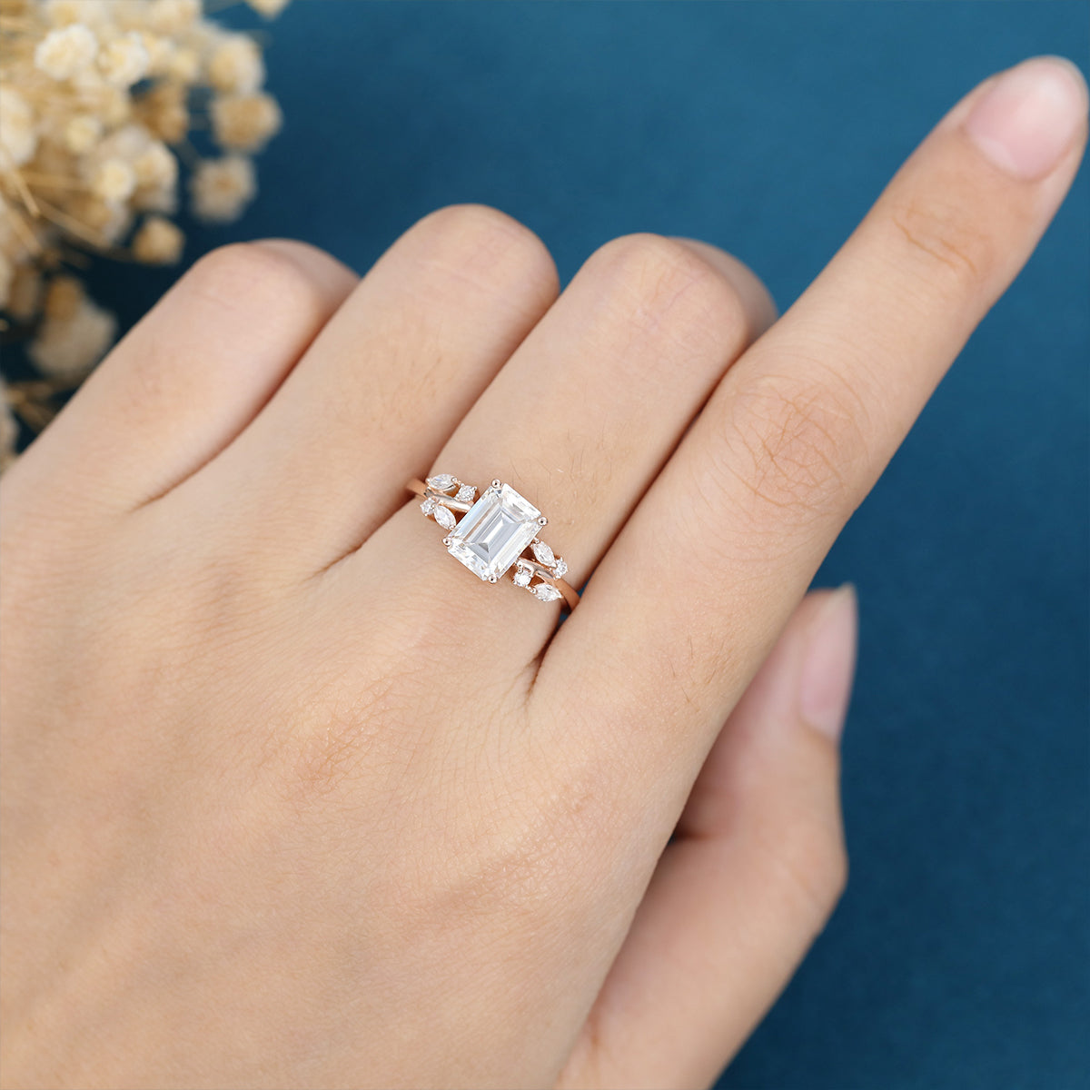 1.6 CT Emerald Cluster Lab Grown Diamond Engagement Ring