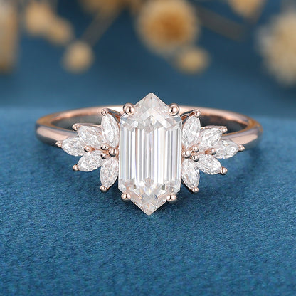 0.6 CT Hexagon Cluster Lab Grown Diamond Engagement Ring