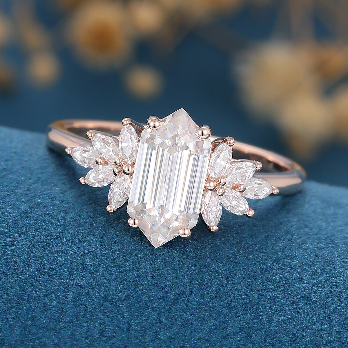 0.6 CT Hexagon Cluster Lab Grown Diamond Engagement Ring