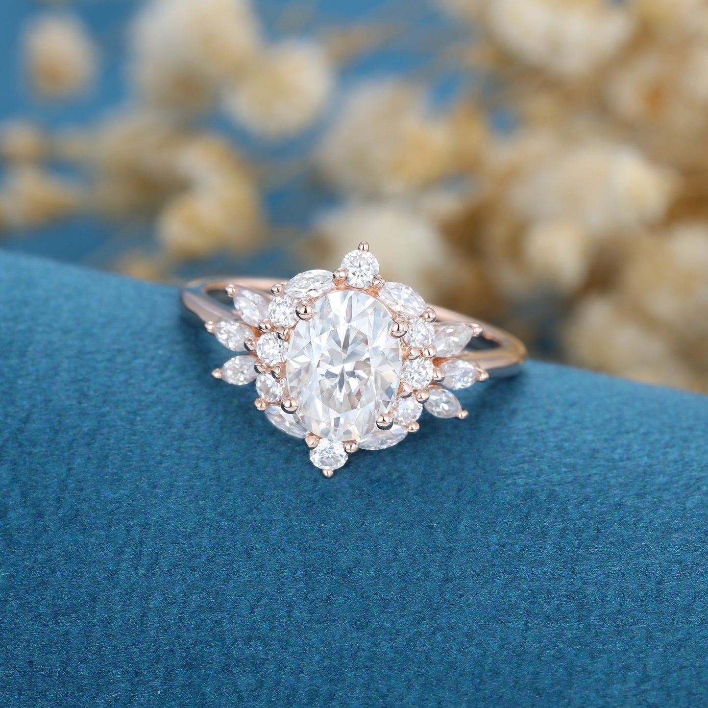 1.33 CT Oval Cluster Lab Grown Diamond Engagement Ring