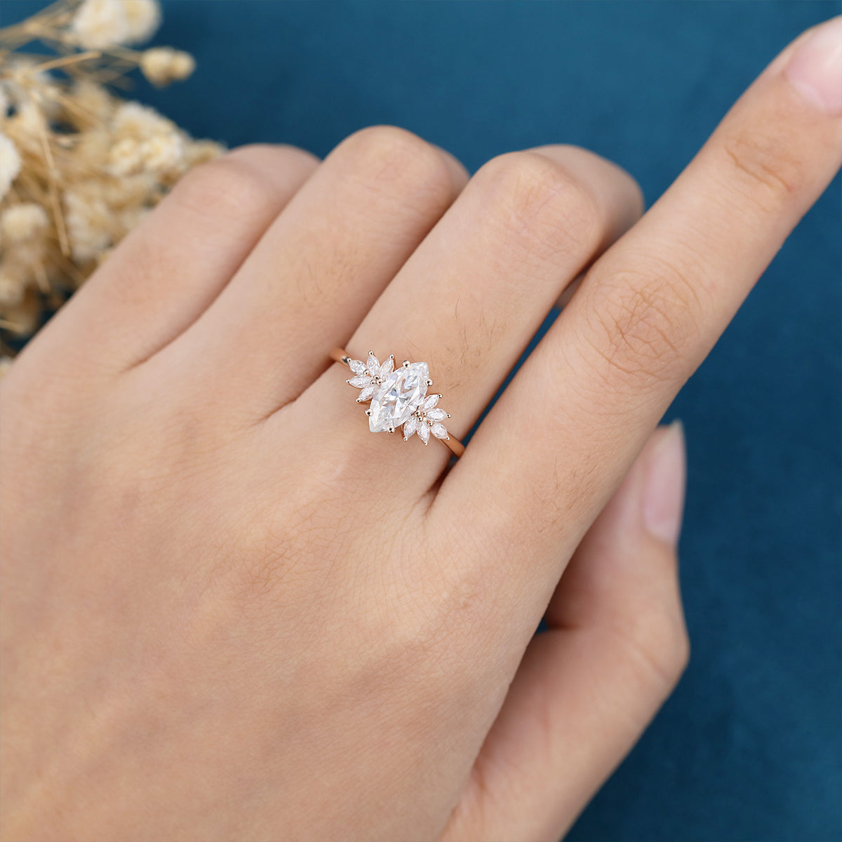 0.9 CT Marquise Cluster Lab Grown Diamond Engagement Ring