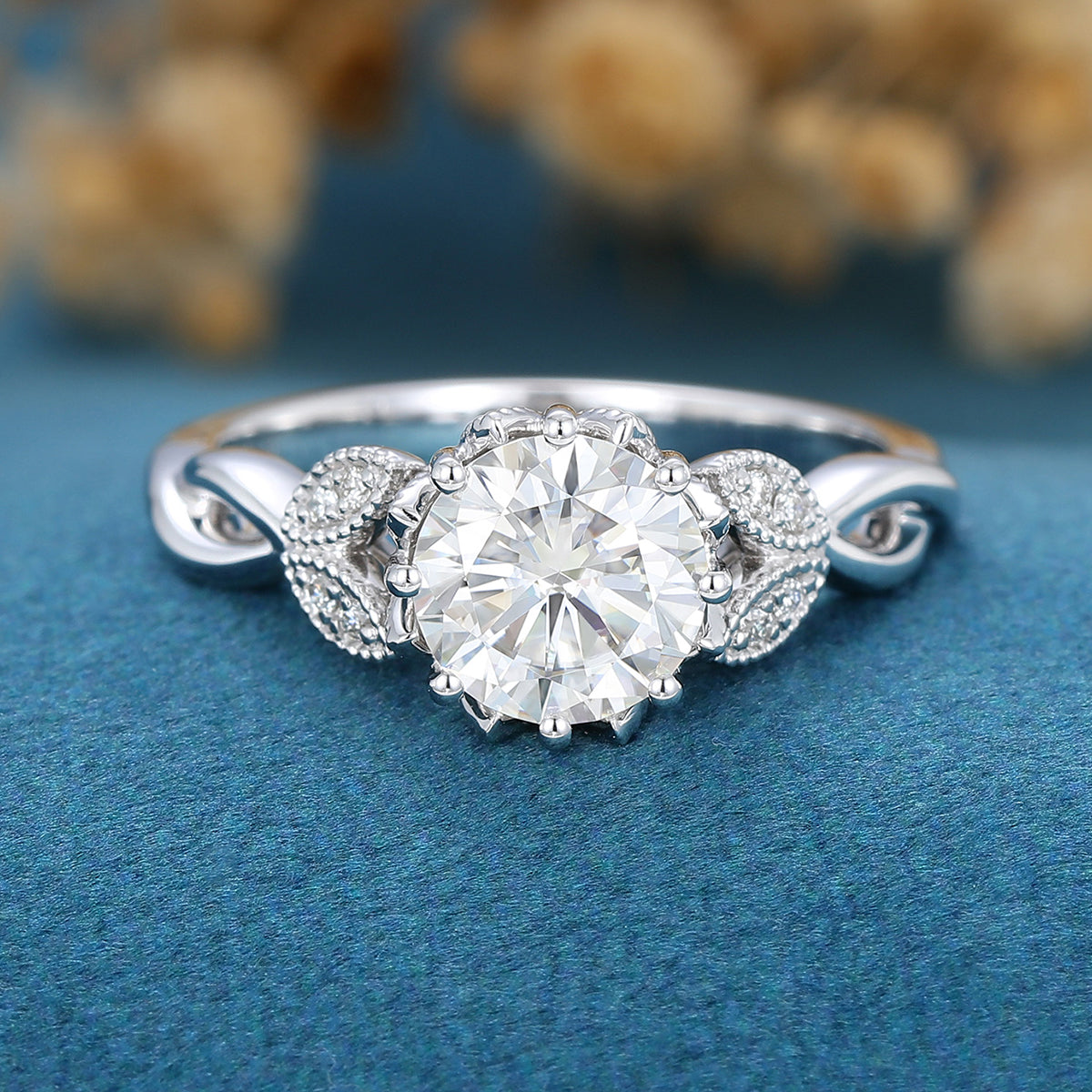 1.1 CT Round Vintage Cluster Lab Grown Diamond Engagement Ring