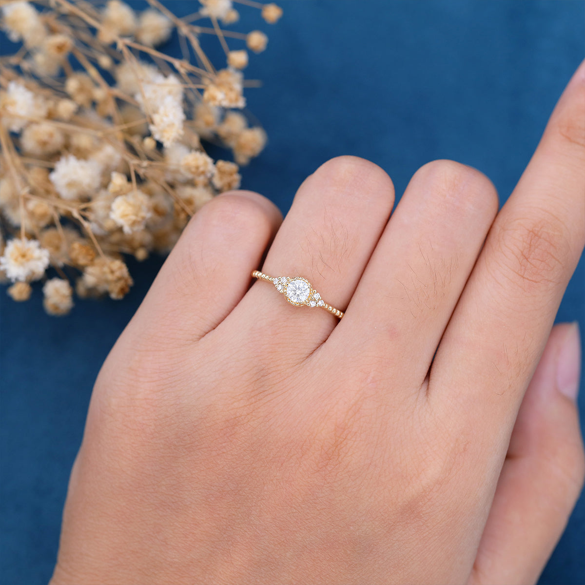 0.22 CT Round Cluster Lab Grown Diamond Engagement Ring