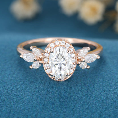 1.33 CT Oval Cluster Lab Grown Diamond Engagement Ring