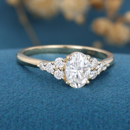 1.33 CT Oval Cluster Lab Grown Diamond Engagement Ring
