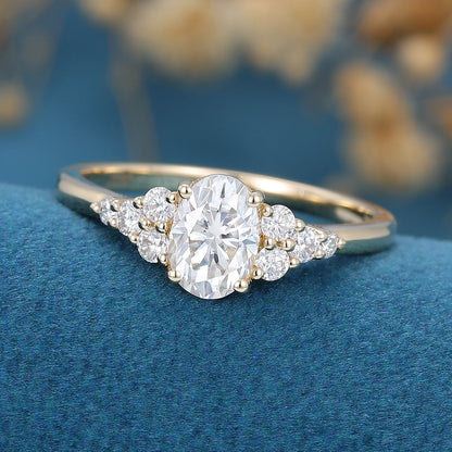 1.33 CT Oval Cluster Lab Grown Diamond Engagement Ring