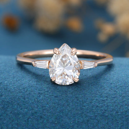 1 CT Pear Three Stone Lab Grown Diamond Engagement Ring