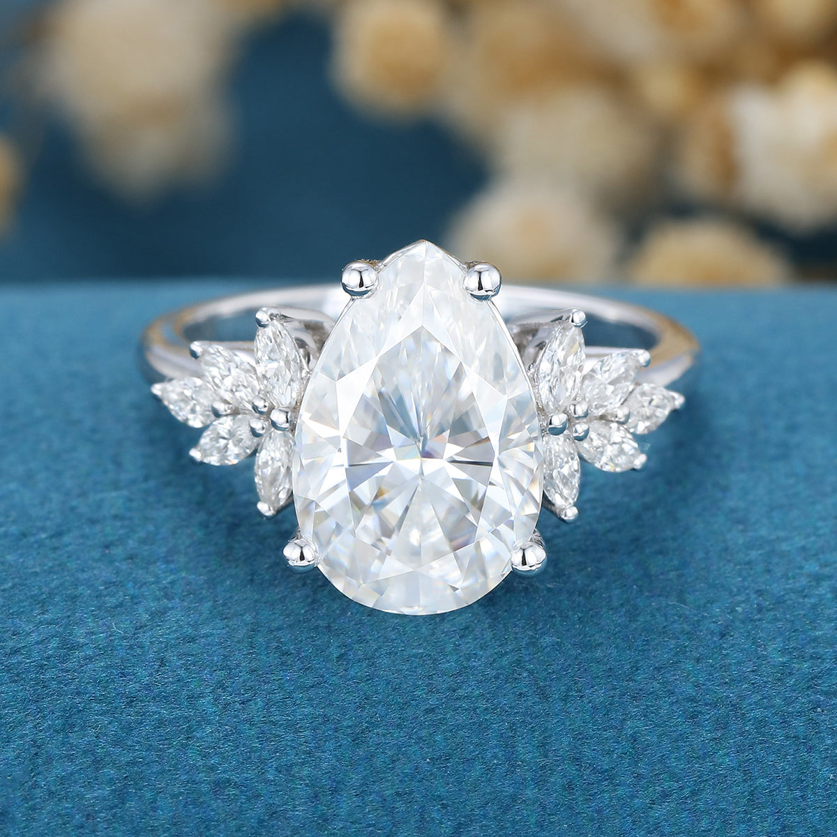 3.09 CT Pear Cluster Lab Grown Diamond Engagement Ring