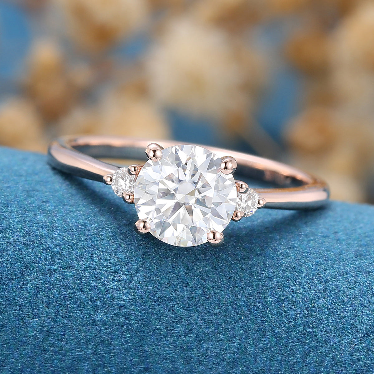 0.88 CT Round Three Stone Lab Grown Diamond Engagement Ring
