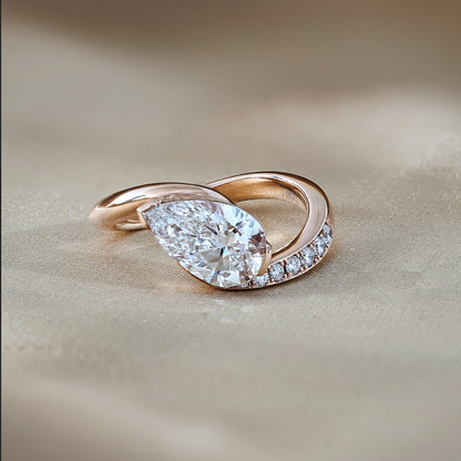 1.54CT East West Pear Swirl Pave Moissanite Engagement Ring