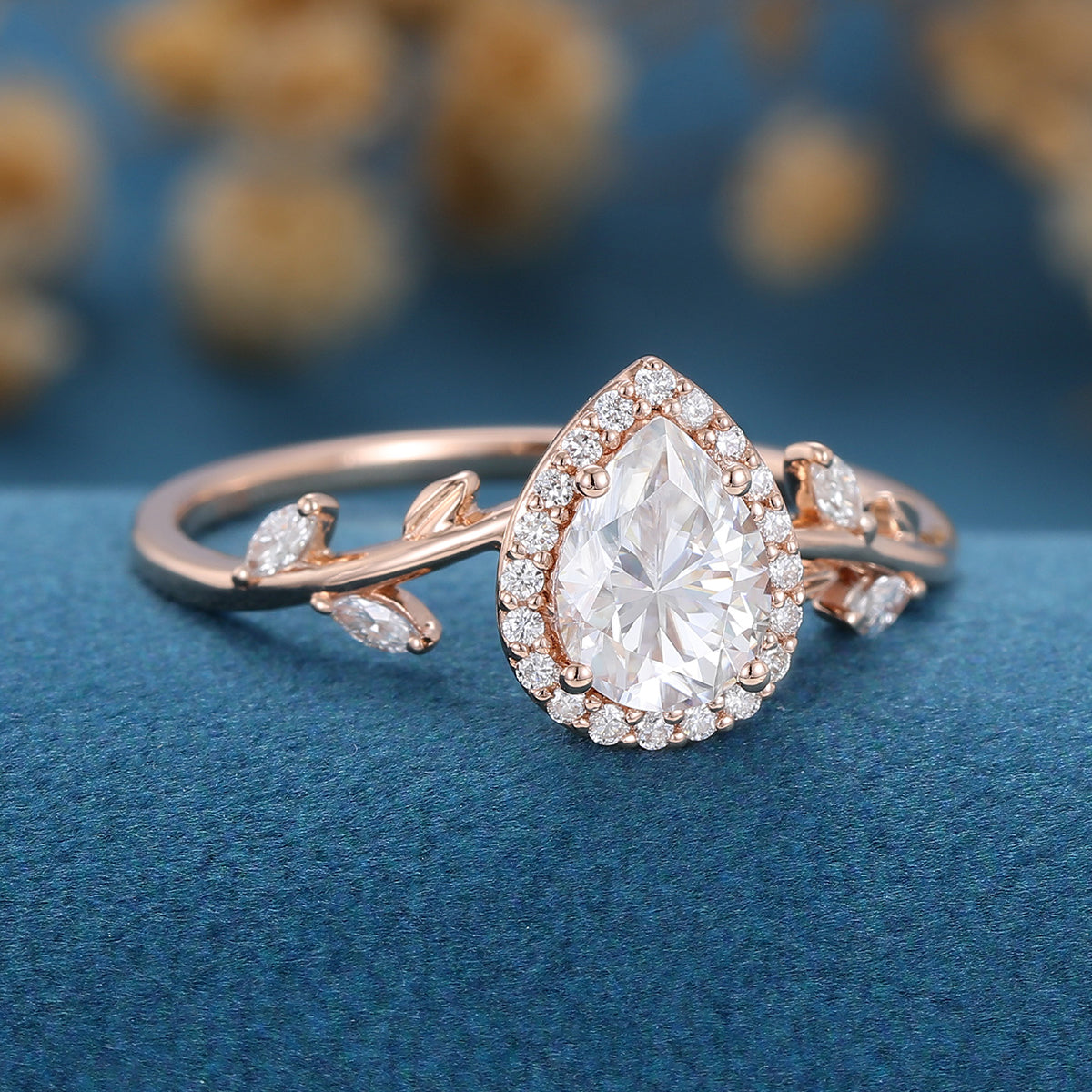 1 CT Pear Cluster Lab Grown Diamond Engagement Ring