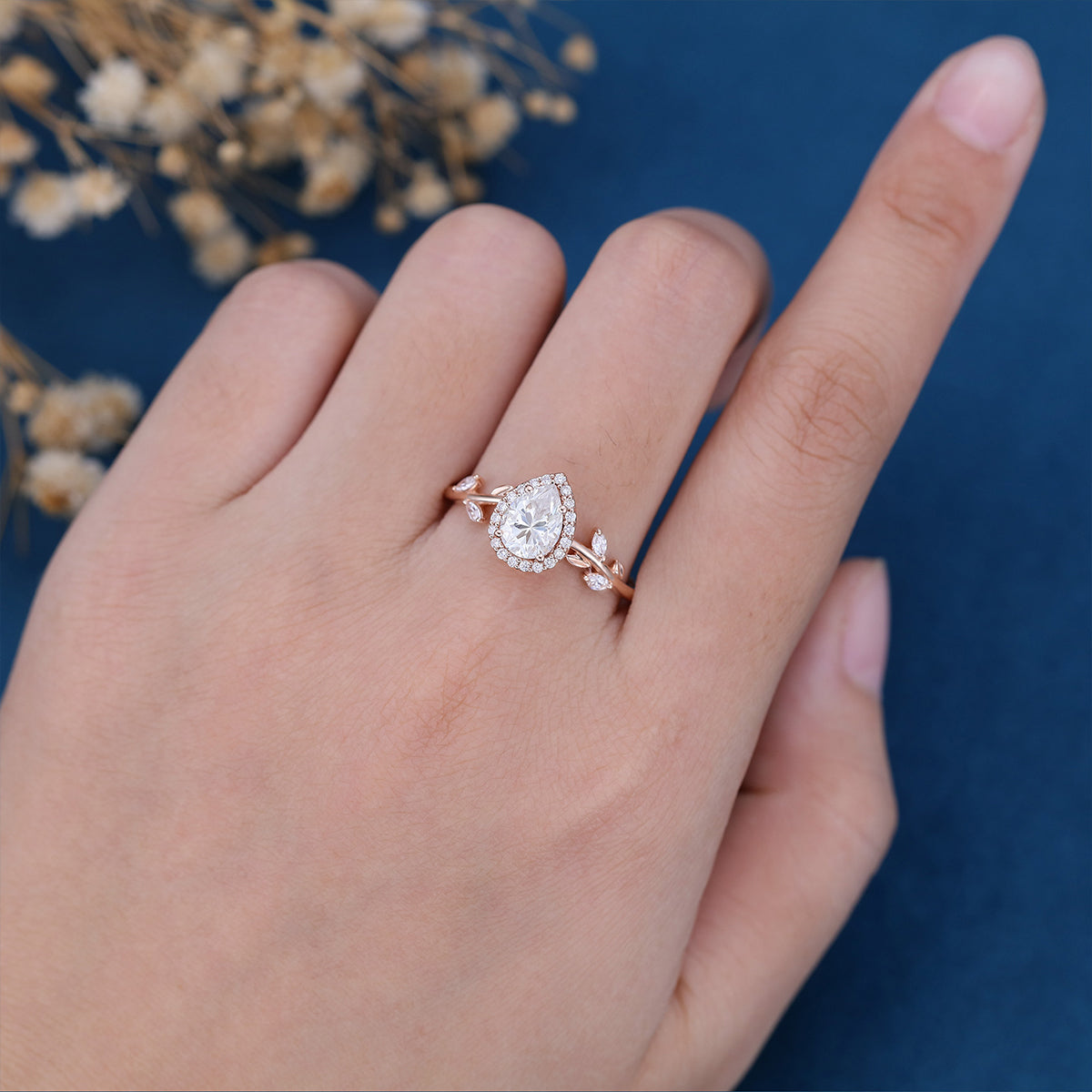 1 CT Pear Cluster Lab Grown Diamond Engagement Ring