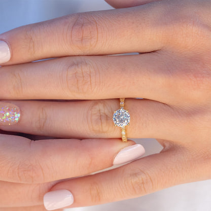 1.8 CT Round Pave Lab Grown Diamond Engagement Ring