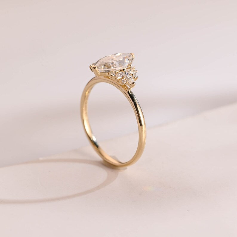 Stunning 1.0 - 2.0 CT Marquise Moissanite Engagement Ring with Cluster Design 5