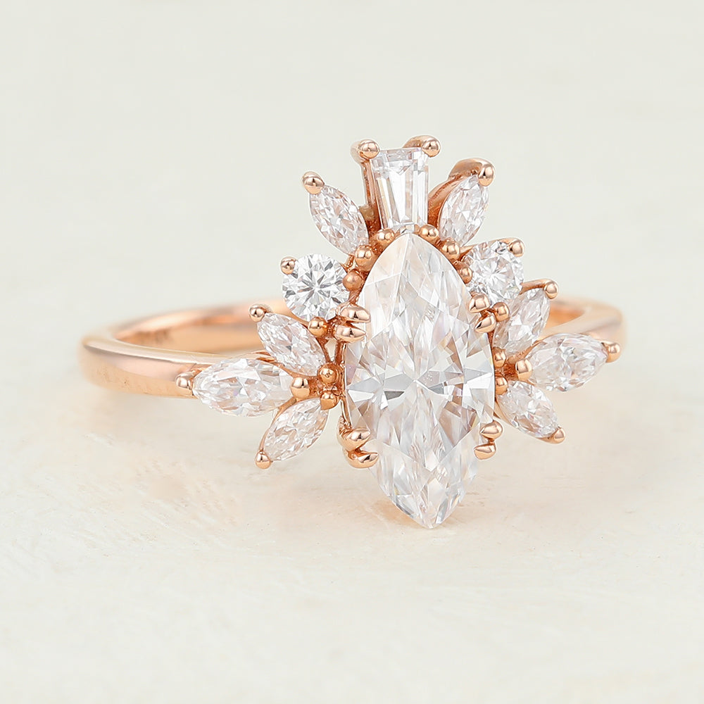 0.9 CT Marquise Cluster Lab-Grown Diamond Engagement Ring