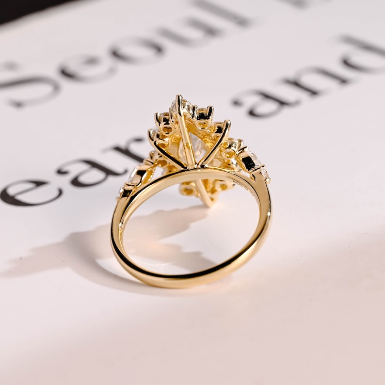 Stunning 1.0 - 2.0 CT Marquise Moissanite Engagement Ring with Pave & Hidden Halo Design 3