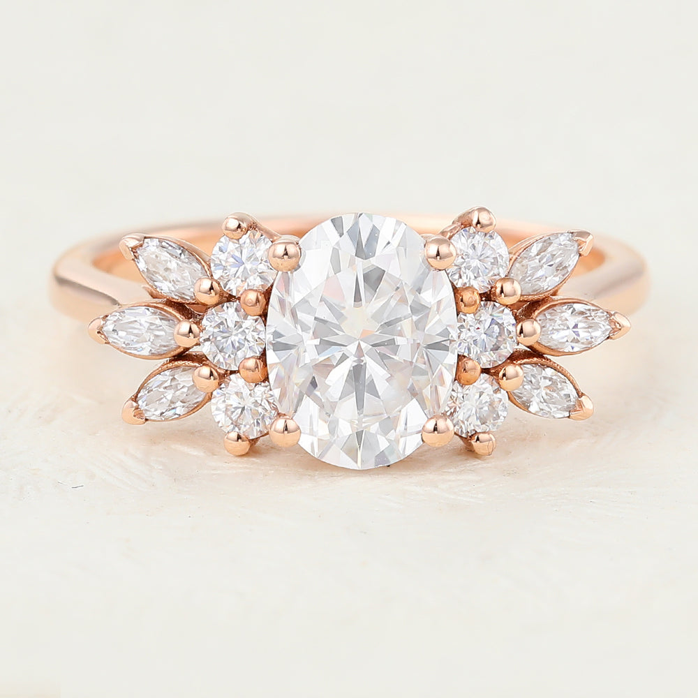 1.33 CT Oval Cluster Moissanite Engagement Ring