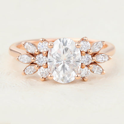 1.33 CT Oval Cluster Moissanite Engagement Ring