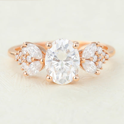 1.33 CT Oval Cluster Lab-Grown Diamond Engagement Ring