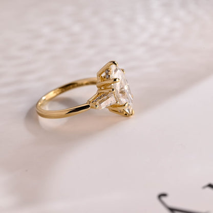Stunning 1.0 - 2.0 CT Marquise Moissanite Engagement Ring with Three Stone and Hidden Halo Design 10