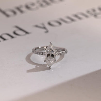 Stunning 1.0 - 2.0 CT Marquise Moissanite Engagement Ring with Pave Design 1