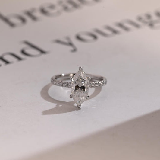 Stunning 1.0 - 2.0 CT Marquise Moissanite Engagement Ring with Pave Design 1
