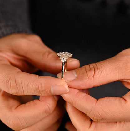 Stunning 1.0 - 2.0 CT Marquise Moissanite Engagement Ring with Cluster Design 2