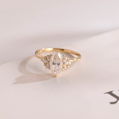 Stunning 1.0 - 2.0 CT Marquise Moissanite Engagement Ring with Cluster Design 1