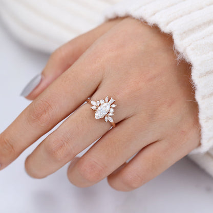0.9 CT Marquise Cluster Moissanite Engagement Ring