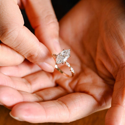 Stunning 1.0 - 2.0 CT Marquise Moissanite Engagement Ring with Pave & Hidden Halo Design 4