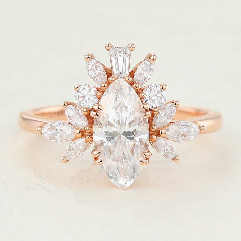 0.9 CT Marquise Cluster Lab-Grown Diamond Engagement Ring