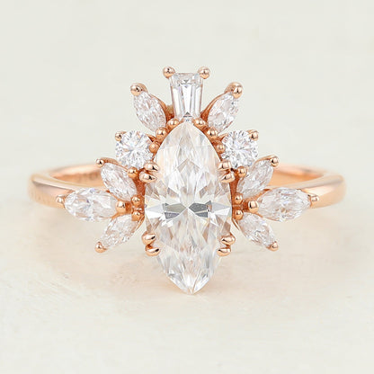0.9 CT Marquise Cluster Lab-Grown Diamond Engagement Ring