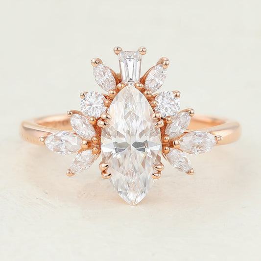0.9 CT Marquise Cluster Lab-Grown Diamond Engagement Ring
