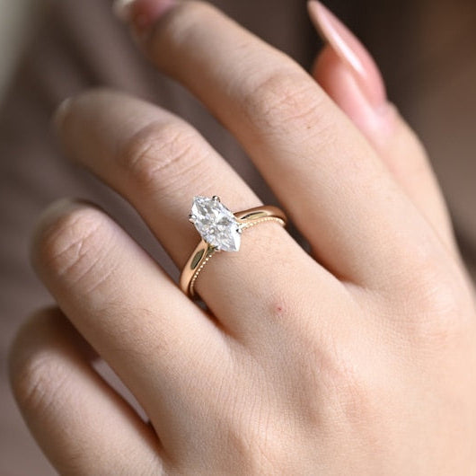 Stunning 1.0 - 2.0 CT Marquise Moissanite Engagement Ring Solitaire Style 4