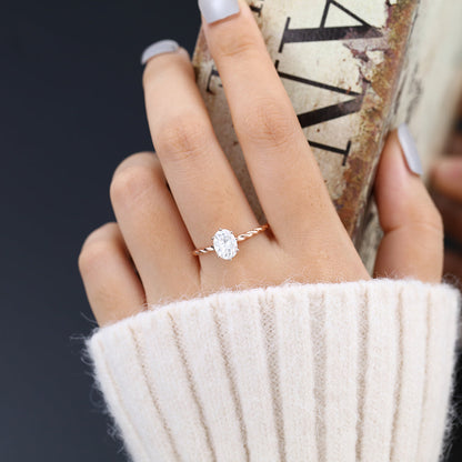 1.33 CT Oval Solitaire Twisted Shank Lab-Grown Diamond Engagement Ring