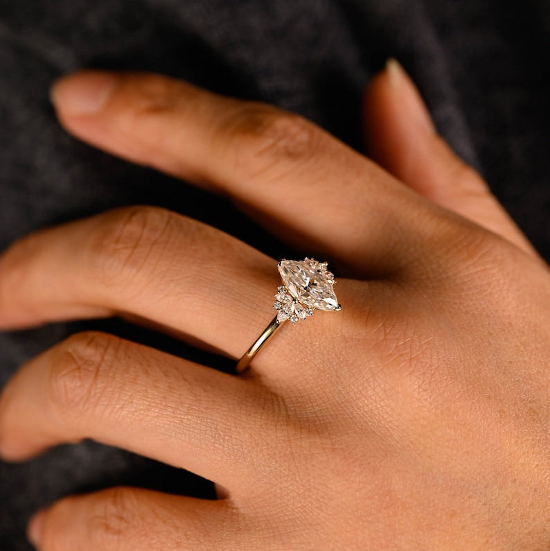 Stunning 1.0 - 2.0 CT Marquise Moissanite Engagement Ring with Cluster Design 4