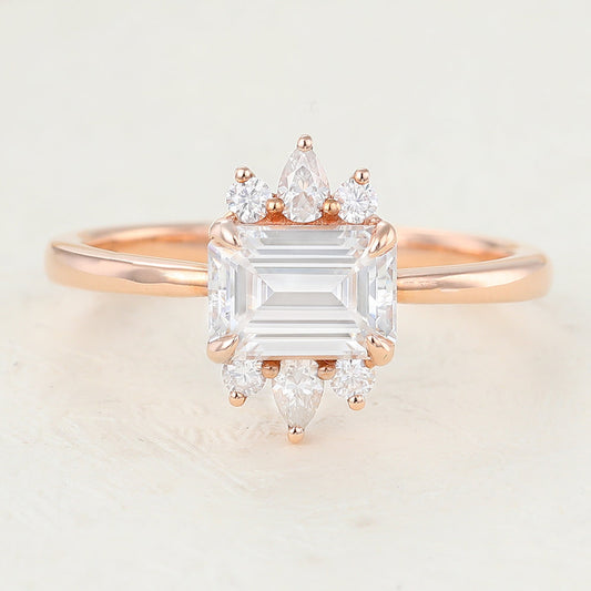 0.92 CT Emerald Cluster Moissanite Engagement Ring